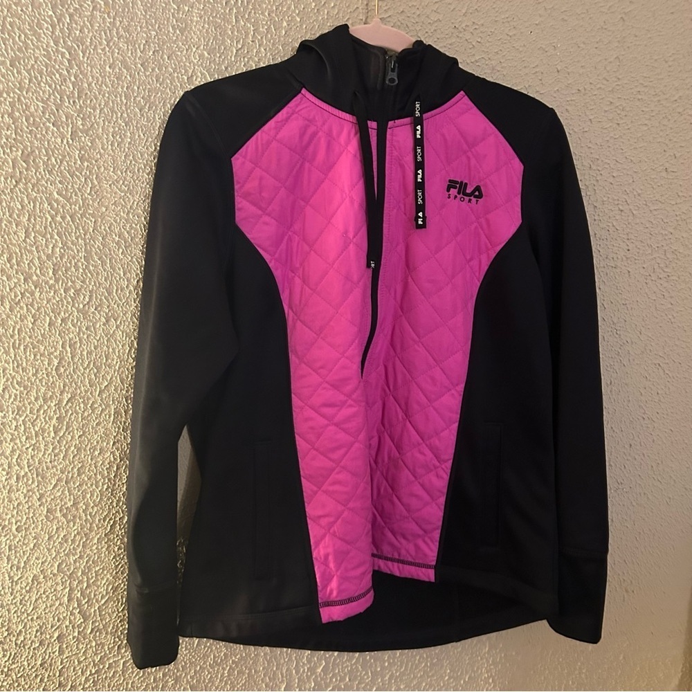 Fila Sport Girl's Full Zip Hooded Jacket Pink/Black Athletic Sports Workout - Picture 1 of 10